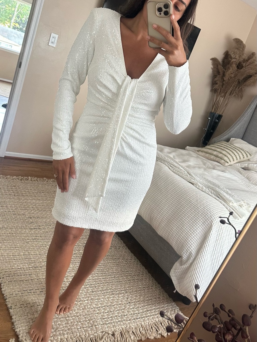 NWT One33 Social White Sequin Long-Sleeve Mini Dress